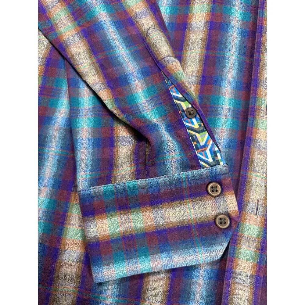 Robert Graham Purple Beige Plaid Men's Long Sleeve Button Down Shirt Size M